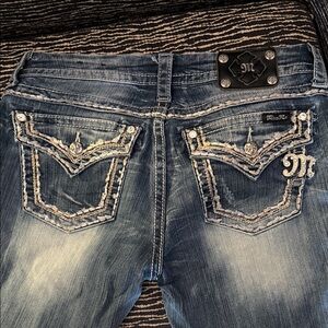 Miss Me Distressed Blue Jeans with Embellished Pockets